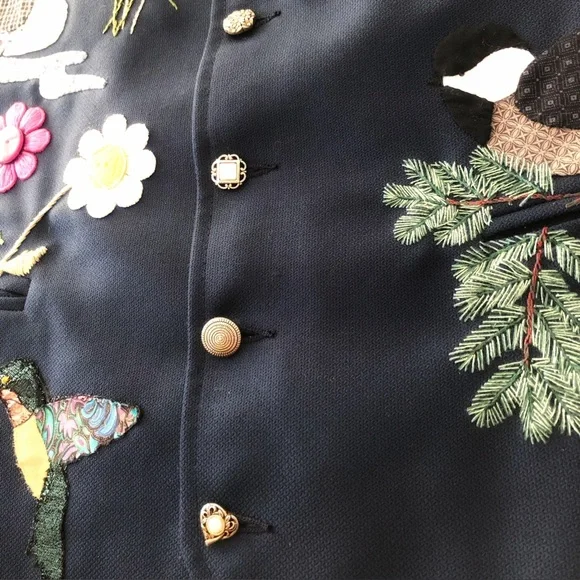 Vintage Handmade Funky Art Appliqué Embroidered Birds Flowers Unisex Vest - Picture 4 of 13